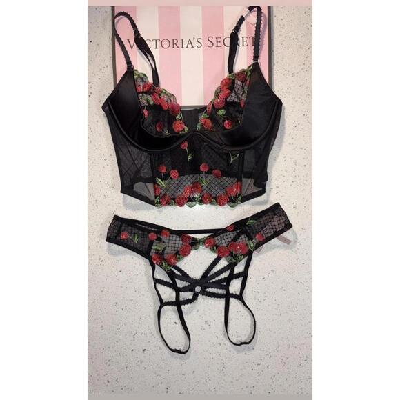 Victoria's Secret Other - NWT Victoria’s Secret set Very Sexy Cherry Embroidery Corset 34C & Panty Sz S